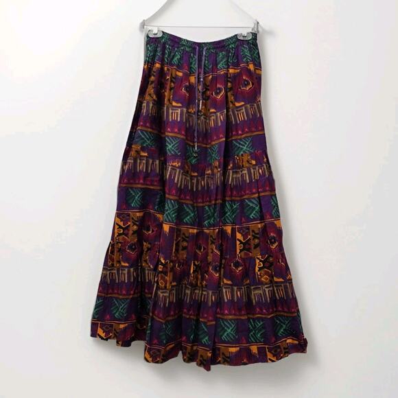 Vintage Access Boho Maxi Skirt Crinkle Gypsy Long Hippie Size Med Floral India - Picture 1 of 5